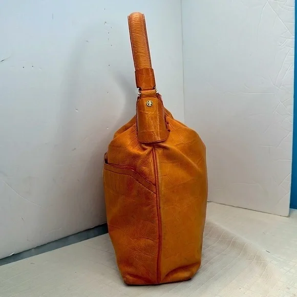 Cole Haan pop of color orange creamsicle leather hobo bag